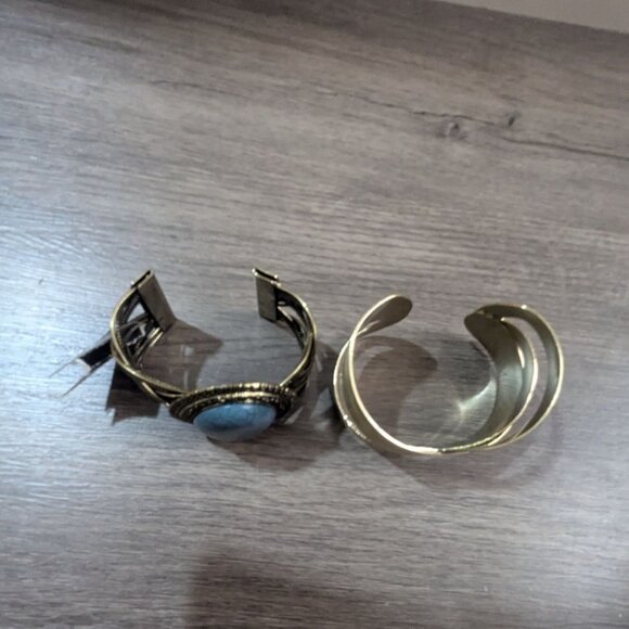 Vintage Boho Cuff Bracelet Set Gold & Turquoise Stone Design Statement Jewelry - Picture 2 of 5